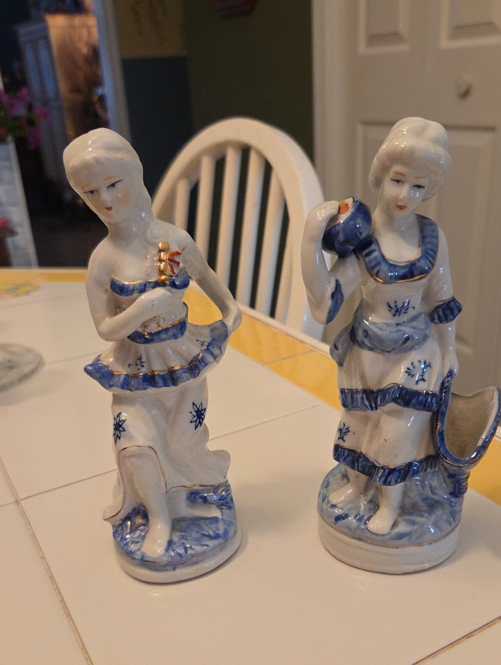 Capodimonte Blue and White Porcelain Figurines 7 " Tall - Decorative Home Art